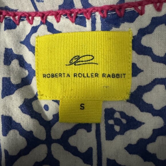 Roller Rabbit embroidered white & Blue Tunic top size small Floral Coverup - Picture 6 of 9